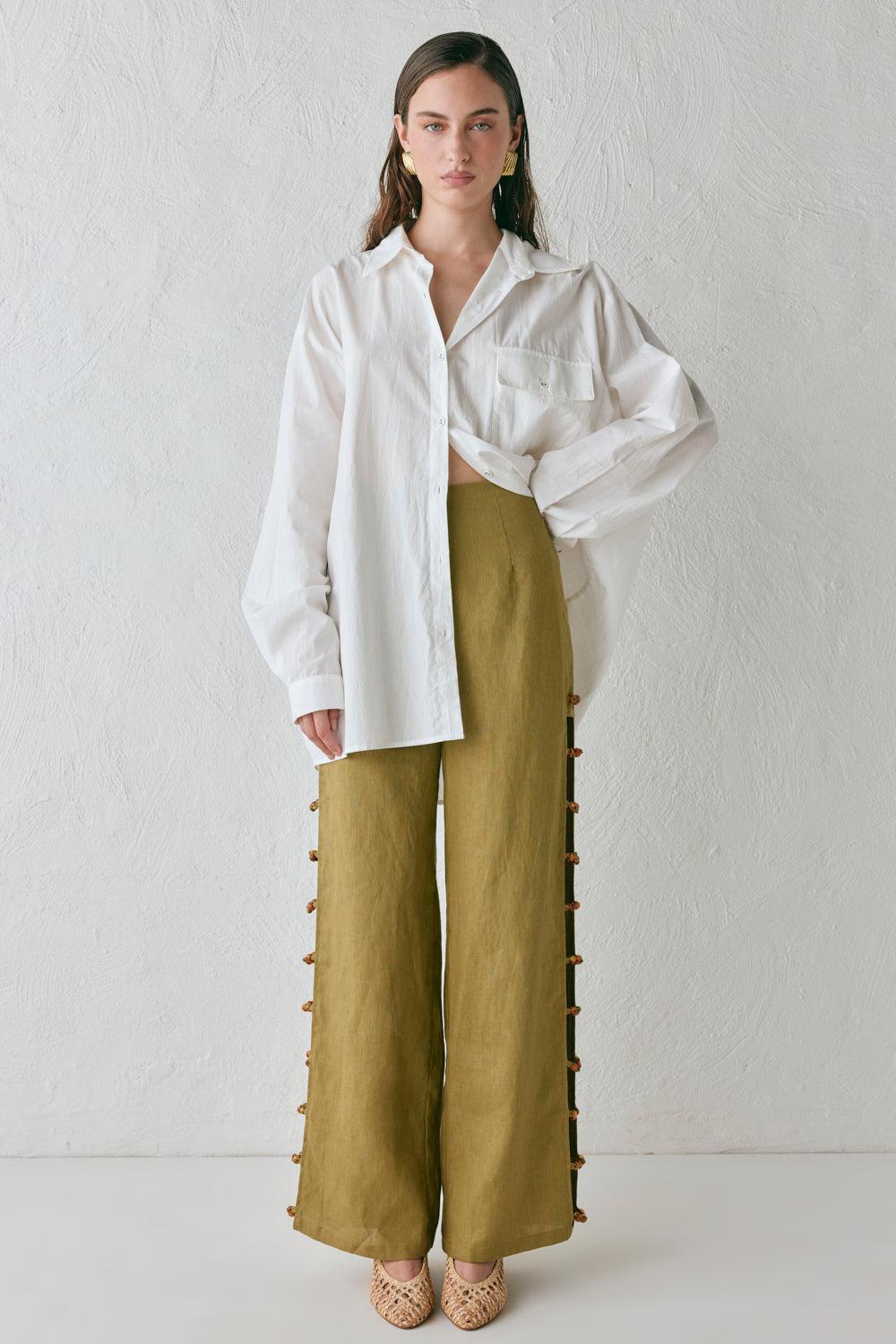 Tia Linen Pants Olive Product Image