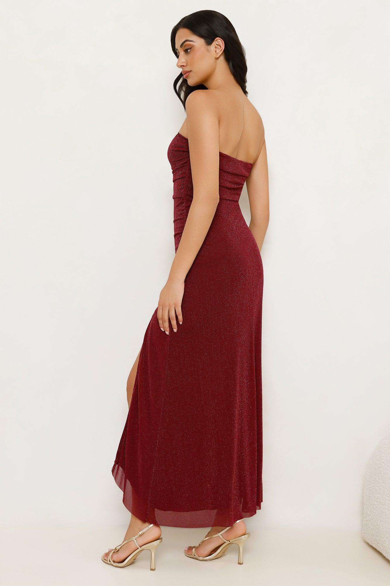 Berry Seduction Strapless Maxi Dress Burgundy Product Image