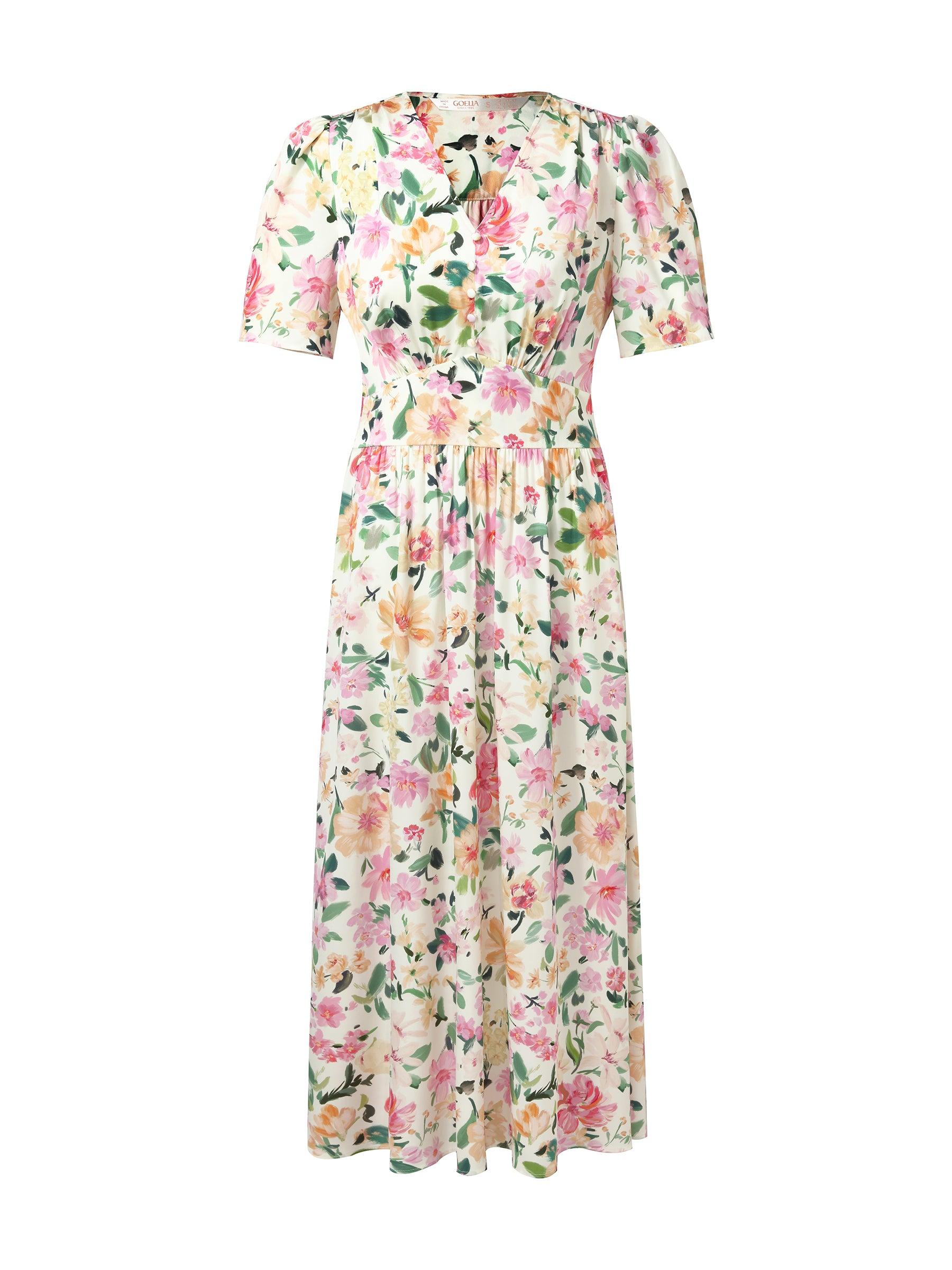 19MM Mulberry Silk Floral Print V-Neck Women Maxi Dress Product Image