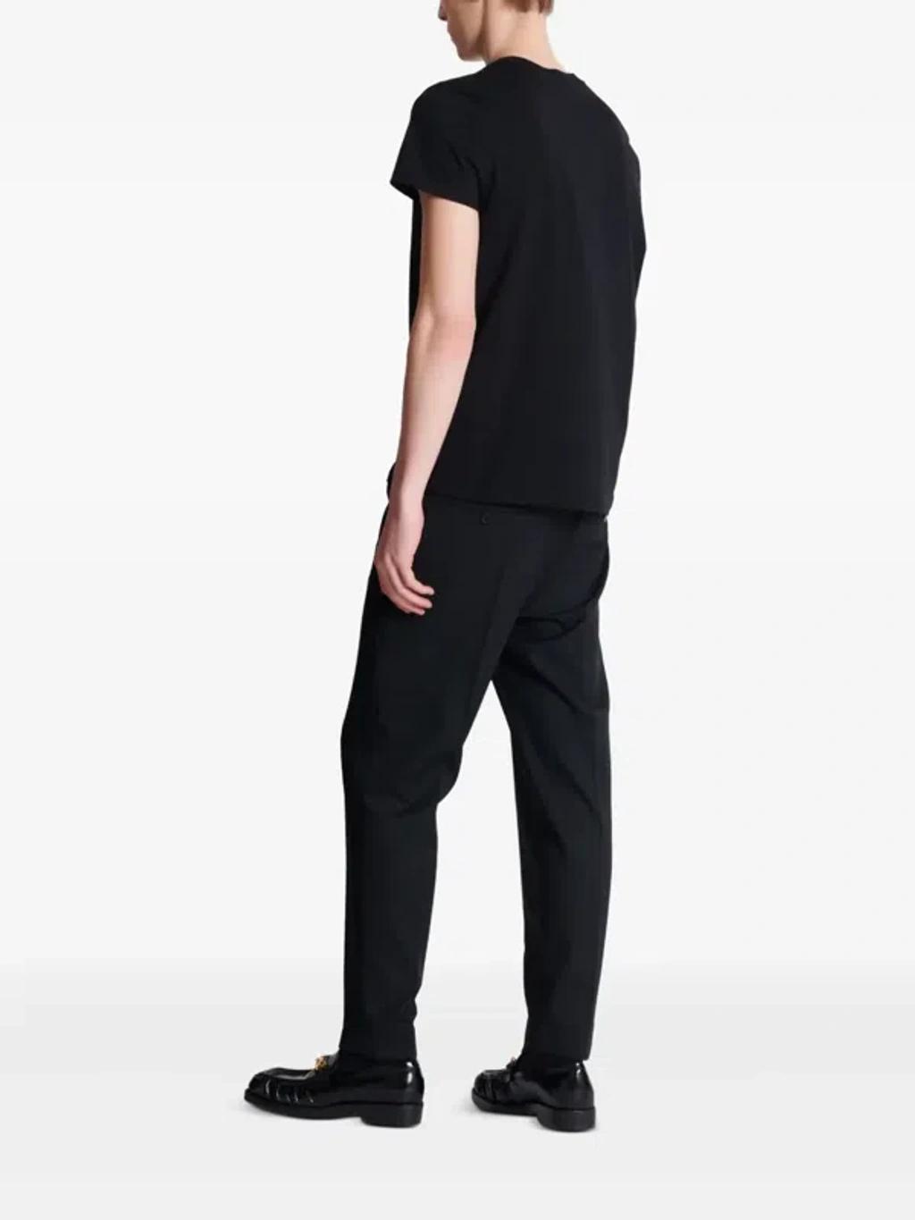 BALMAIN Black Crewneck T-shirt With Logo Print On The Front In Cotton Man Product Image