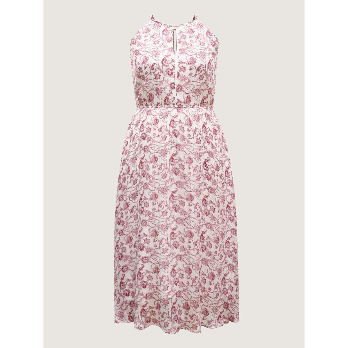 Plus Size Sweet Florals Halter Neck Midi Dress Multicolor Women Round Neck Sleeveless Curvy BloomChic 18-20/2X Product Image