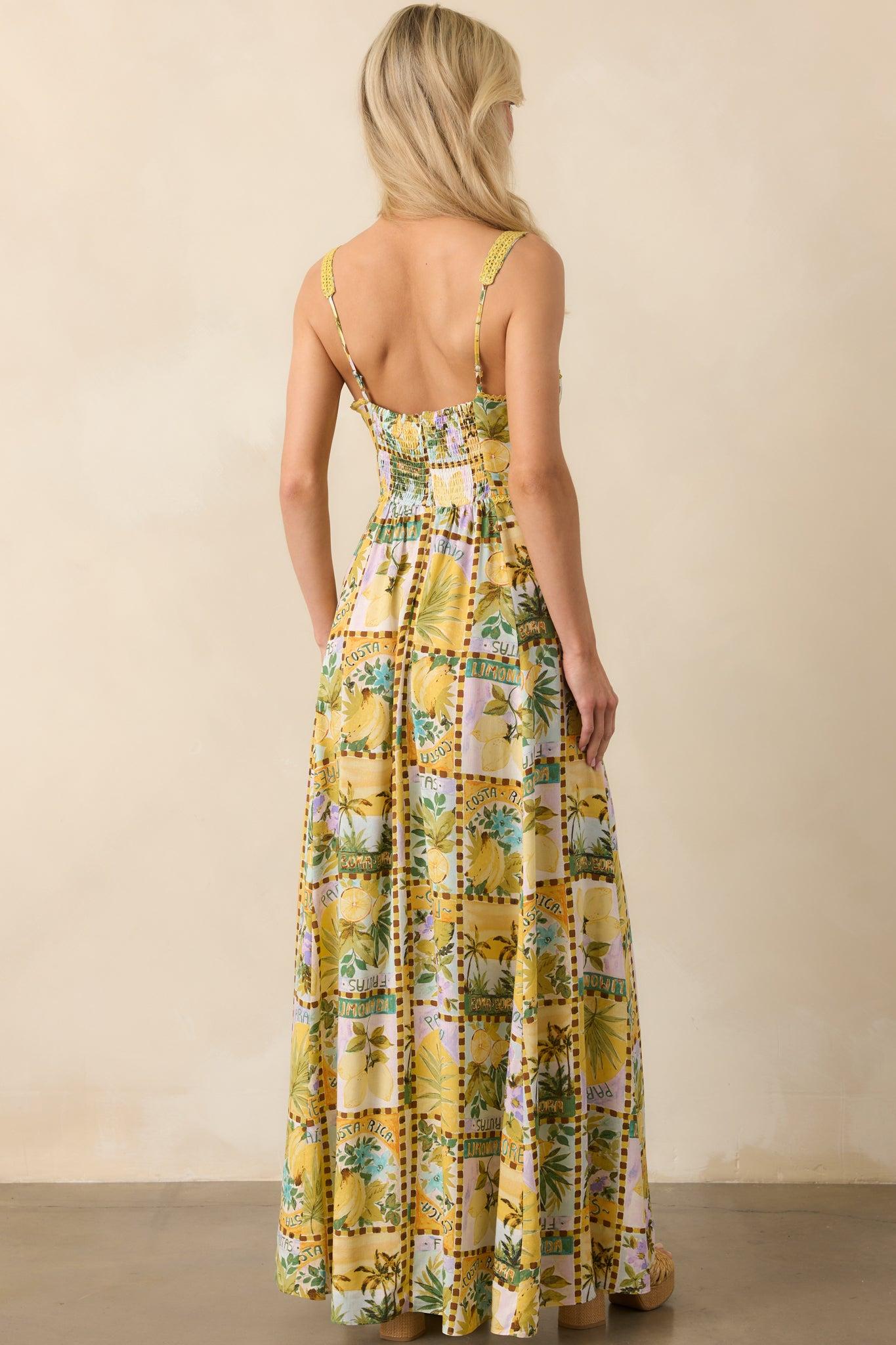 One To Remember Yellow Tropical Print Linen Blend Maxi Dress Product Image