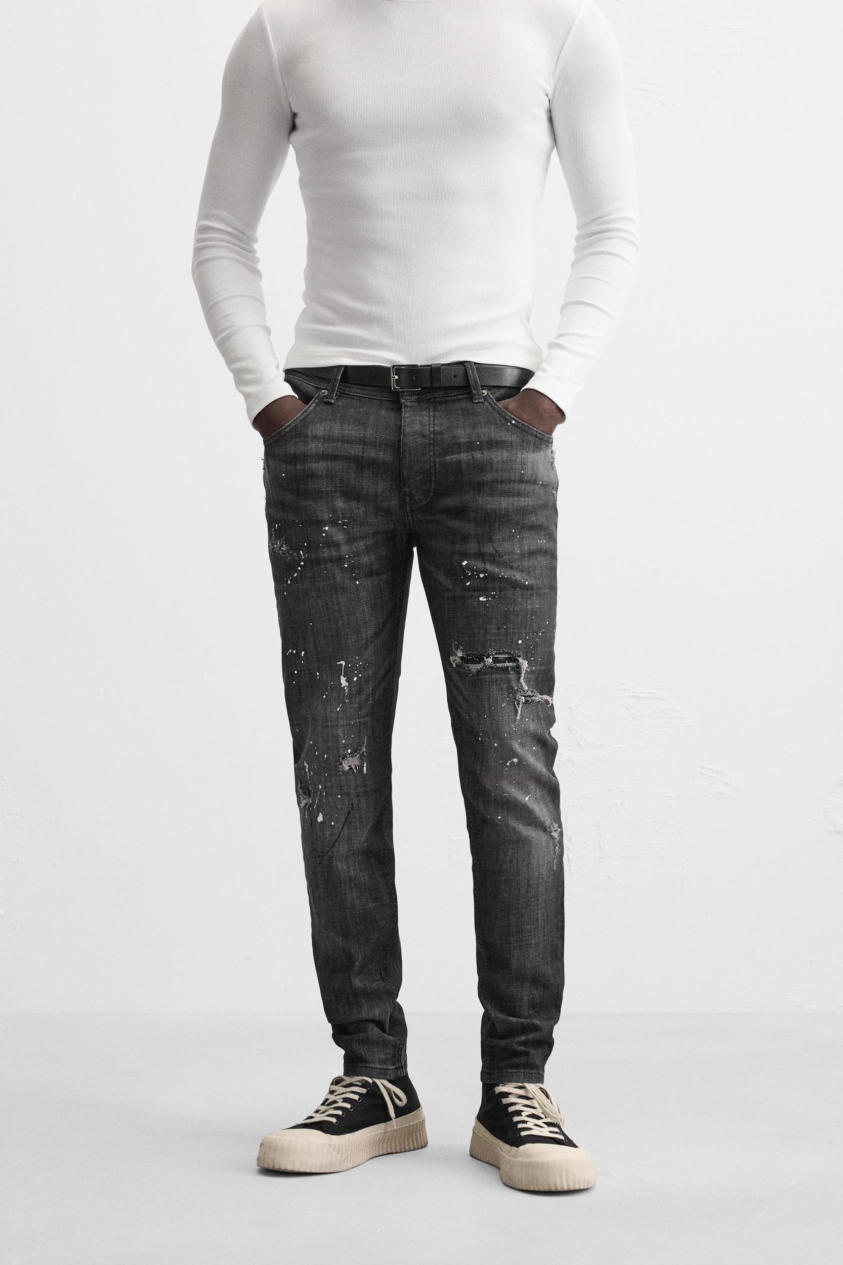SPLATTERED RIPPED SKINNY JEANS Product Image