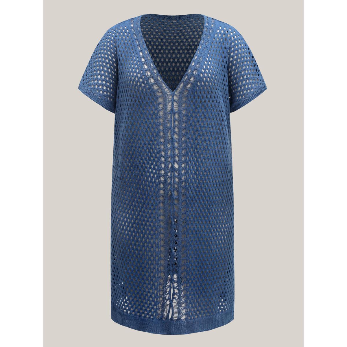 Plus Size Cut-Out Round Neck Swim Cover-Up Women's Swimwear Aegean Beach Loose Texture Curve Swim Cover Ups BloomChic 26/4X Product Image