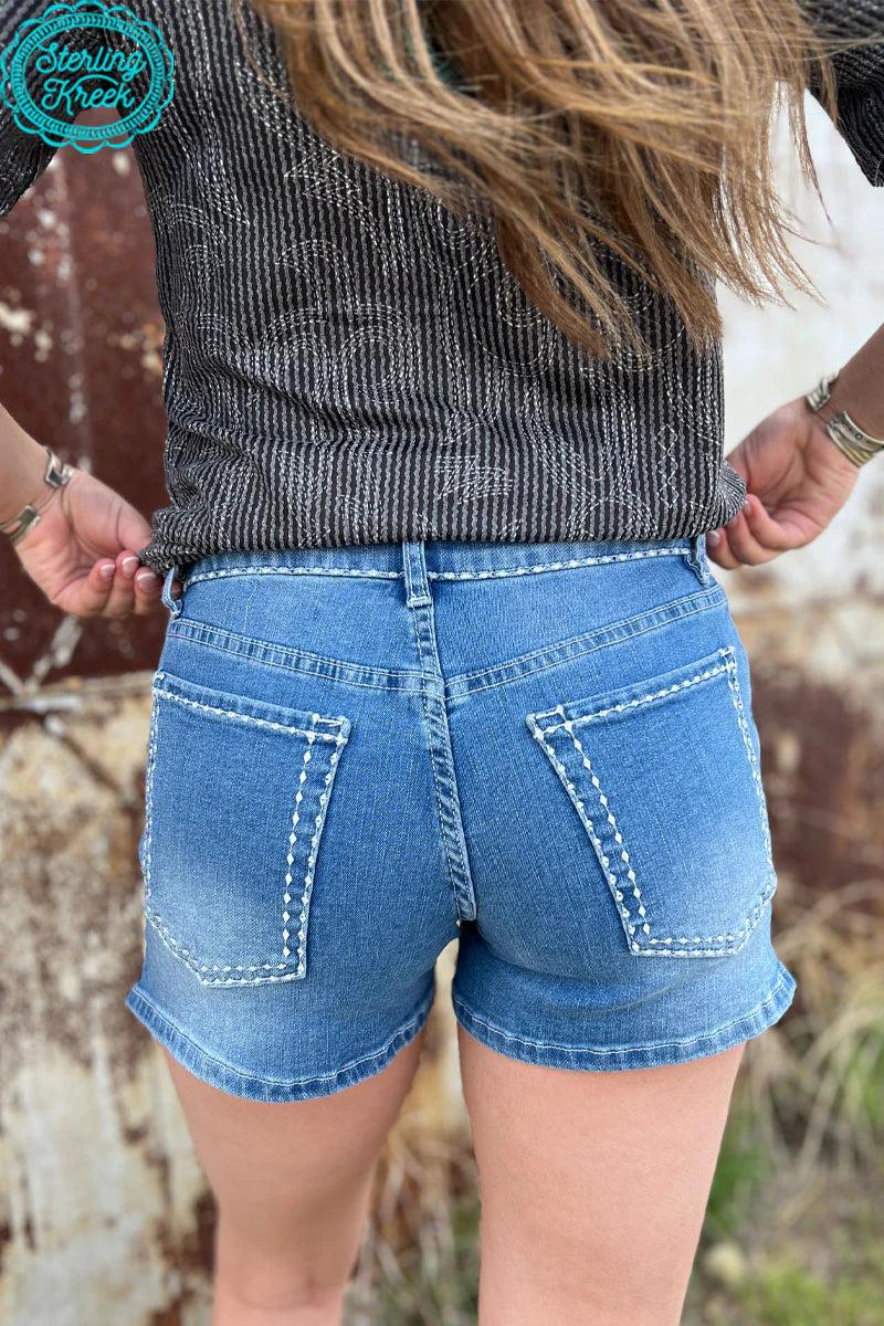 Sterling Kreek Stitched Denim Light Wash Shorts* Product Image