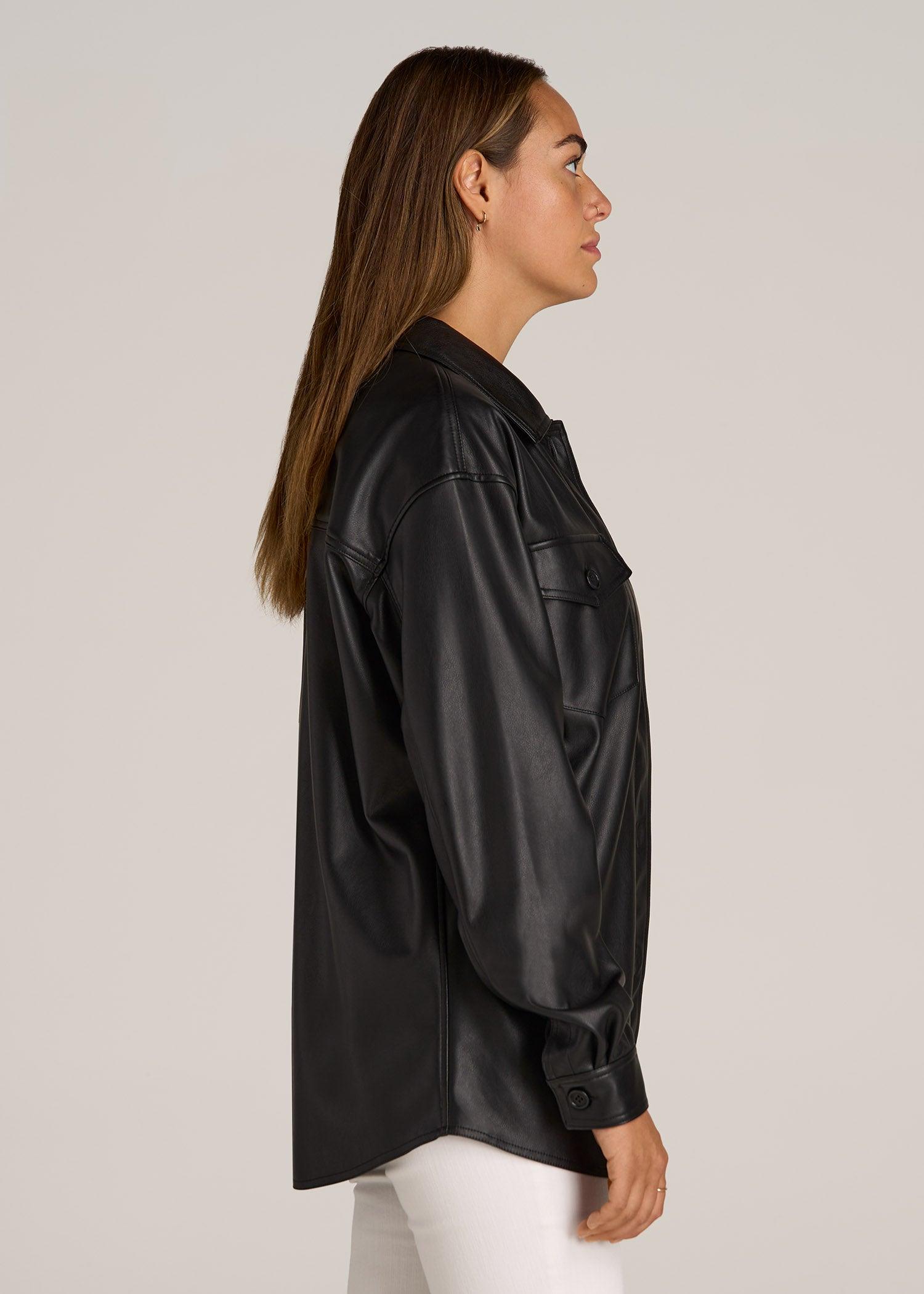 True Touch Leather Shirt Jacket for Tall Women in Black Female Product Image