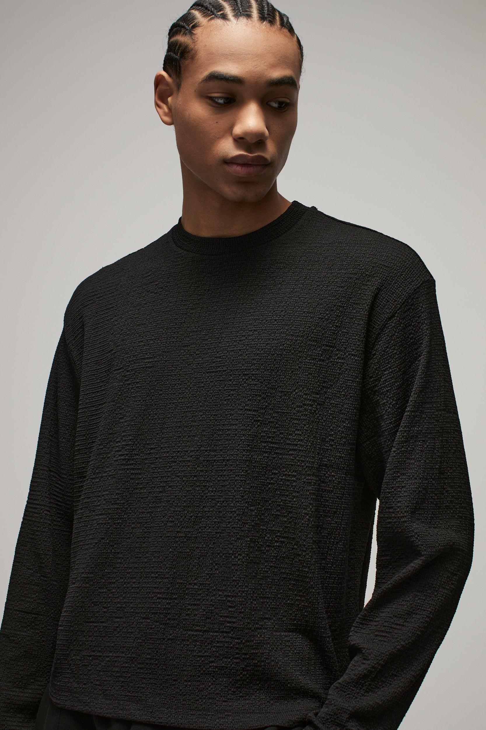Oversized Boxy Textured Long Sleeve T-Shirt | boohooMAN USA Product Image