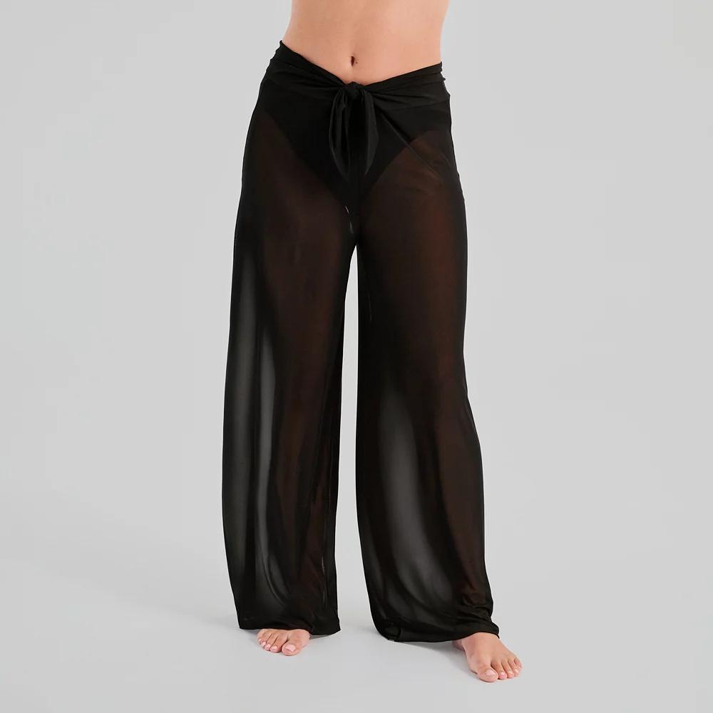 Women's Freshwater Bow Front Mesh Swim Cover-Up Pants, Size: Large, Black Product Image