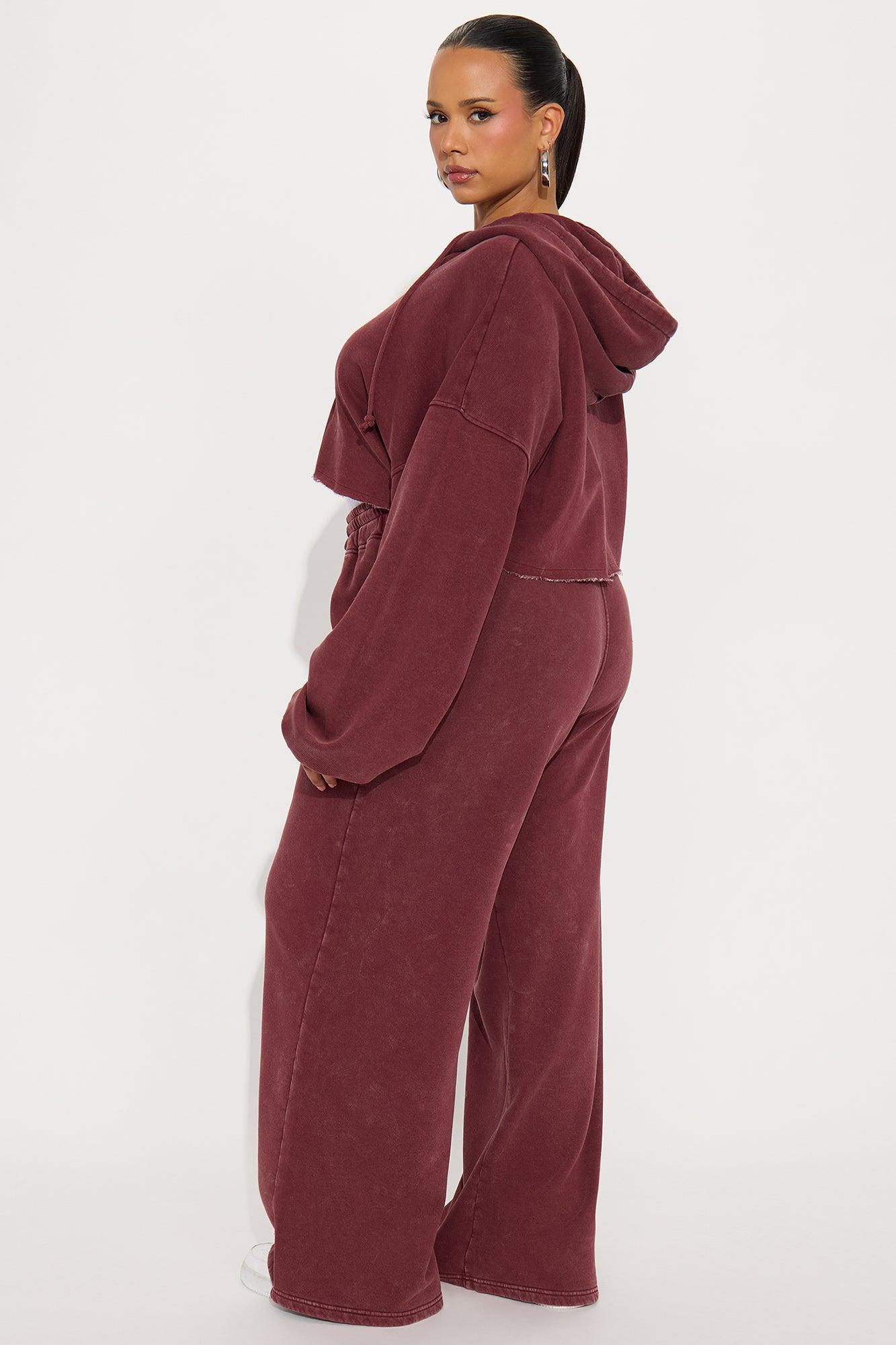 On The Go Fleece Pant Set - Burgundy Female Product Image