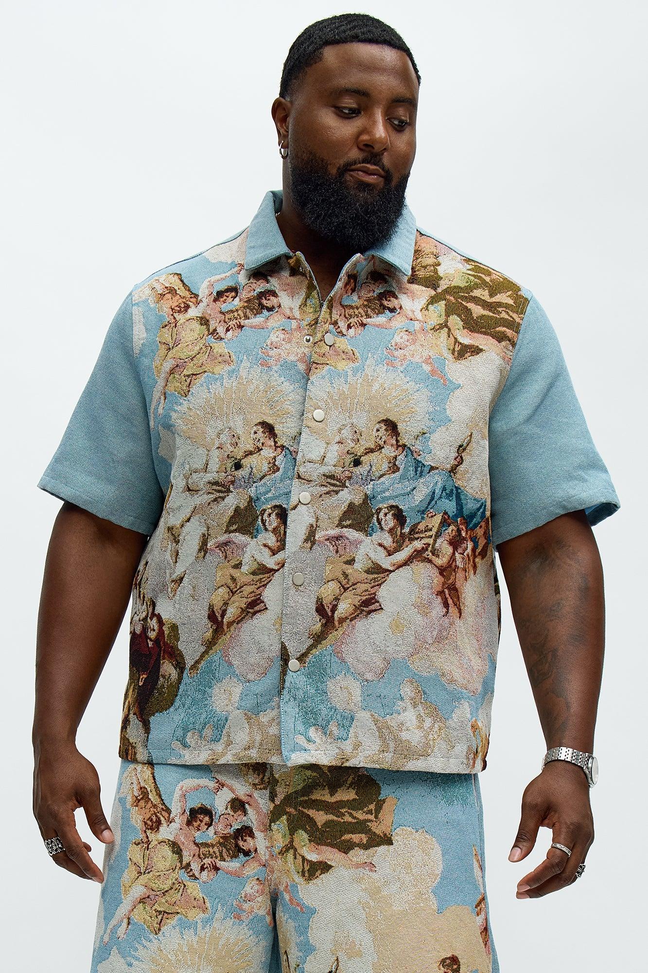 Angels Tapestry Button Up Shirt - Blue/combo Male Product Image