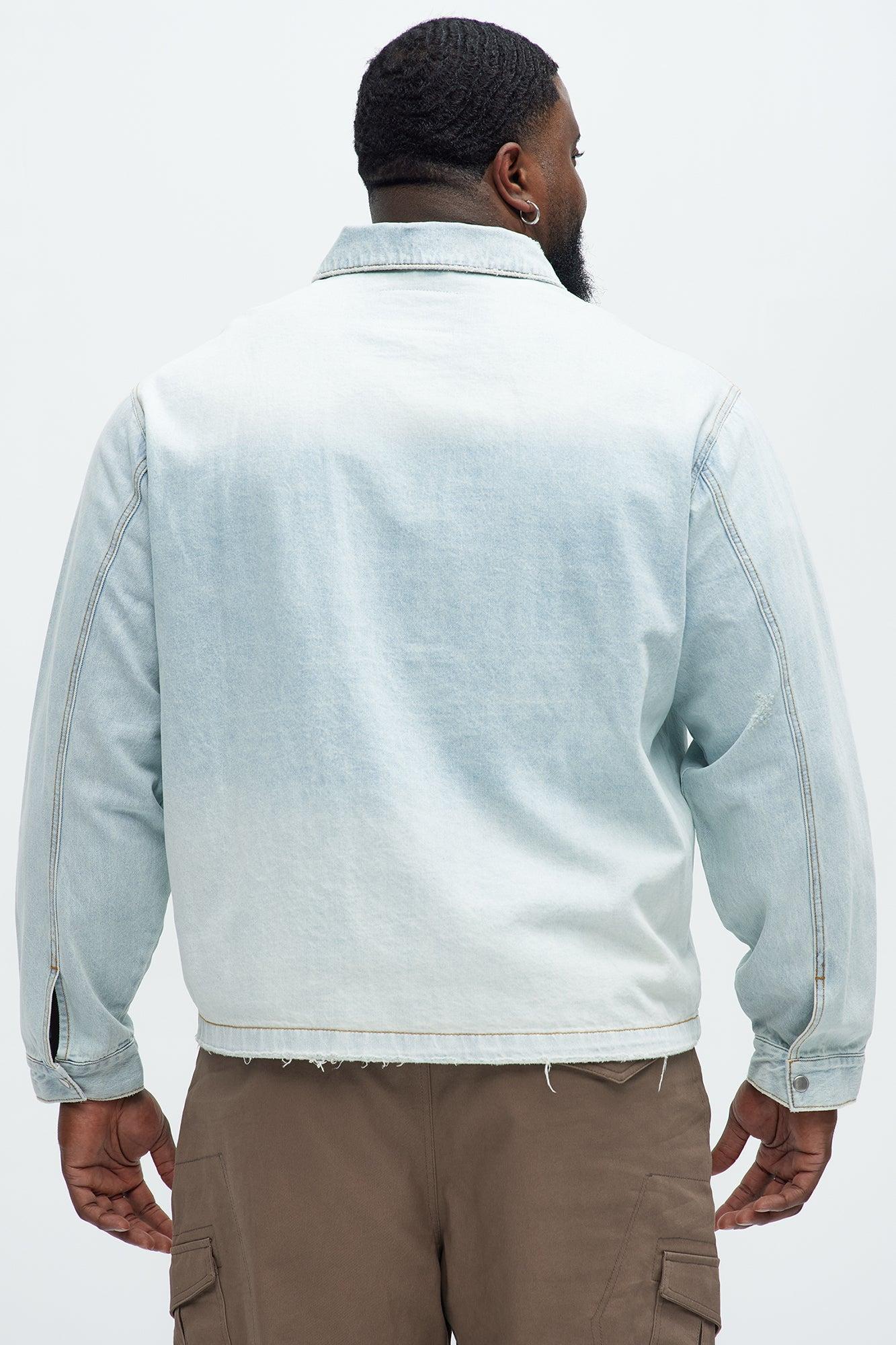 Distressed Zip Denim Jacket - Light Wash Product Image