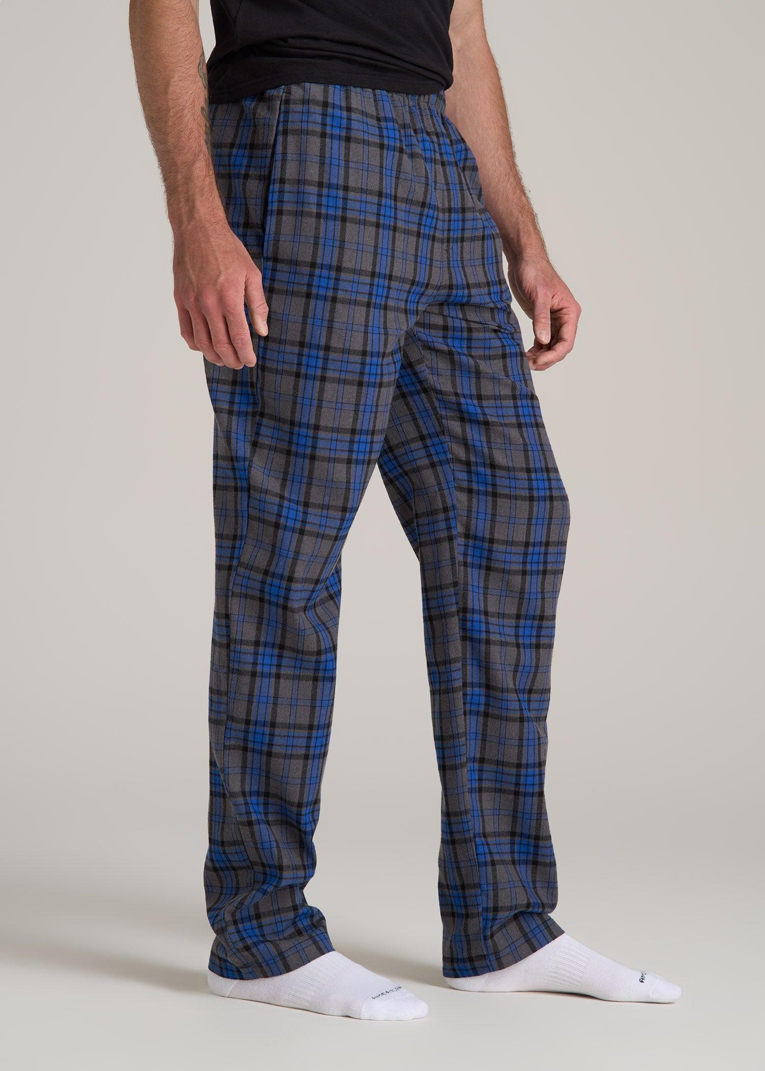 Plaid Pajama Pants for Tall Men in Grey and Cobalt Plaid Male Product Image