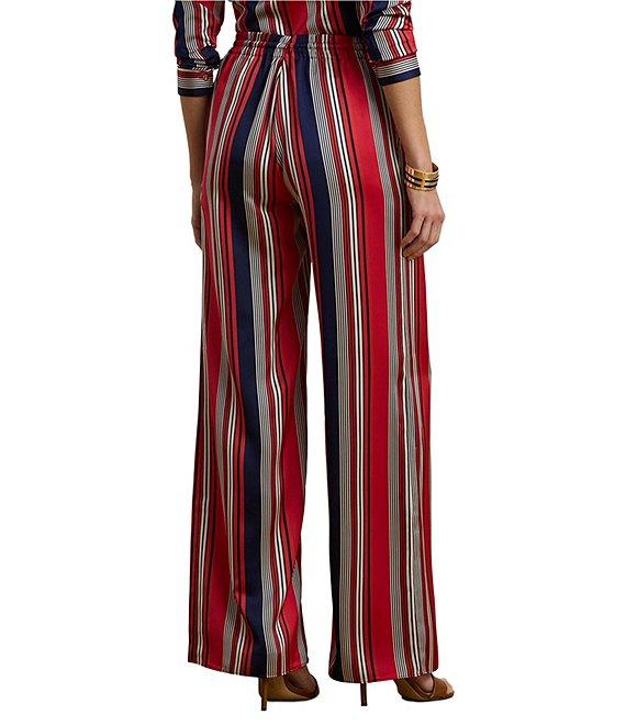 Lauren Ralph Lauren Satin Charmeuse Striped High Rise Wide Leg Pants Product Image