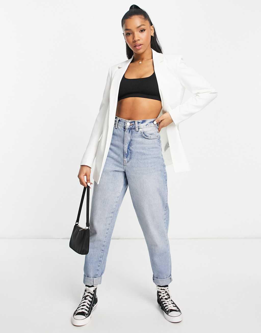 Pieces tailored oversized blazer in white Product Image