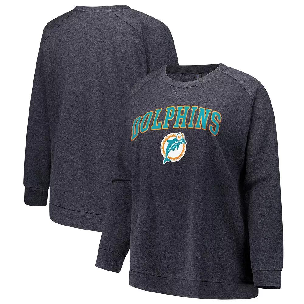 Women's Fanatics Charcoal Miami Dolphins Acid Wash Raglan Pullover Sweatshirt,  Product Image
