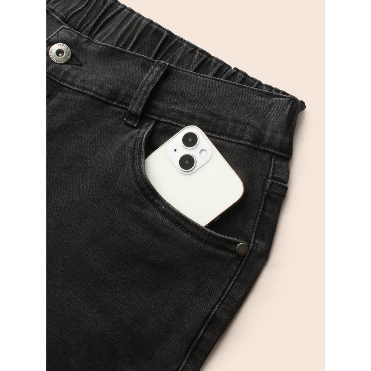 Plus Size Mid Rise Dark Wash Bootcut Jeans Women Denimcharcoal Casual Non Medium stretch Slanted pocket Jeans BloomChic 22/3X Product Image