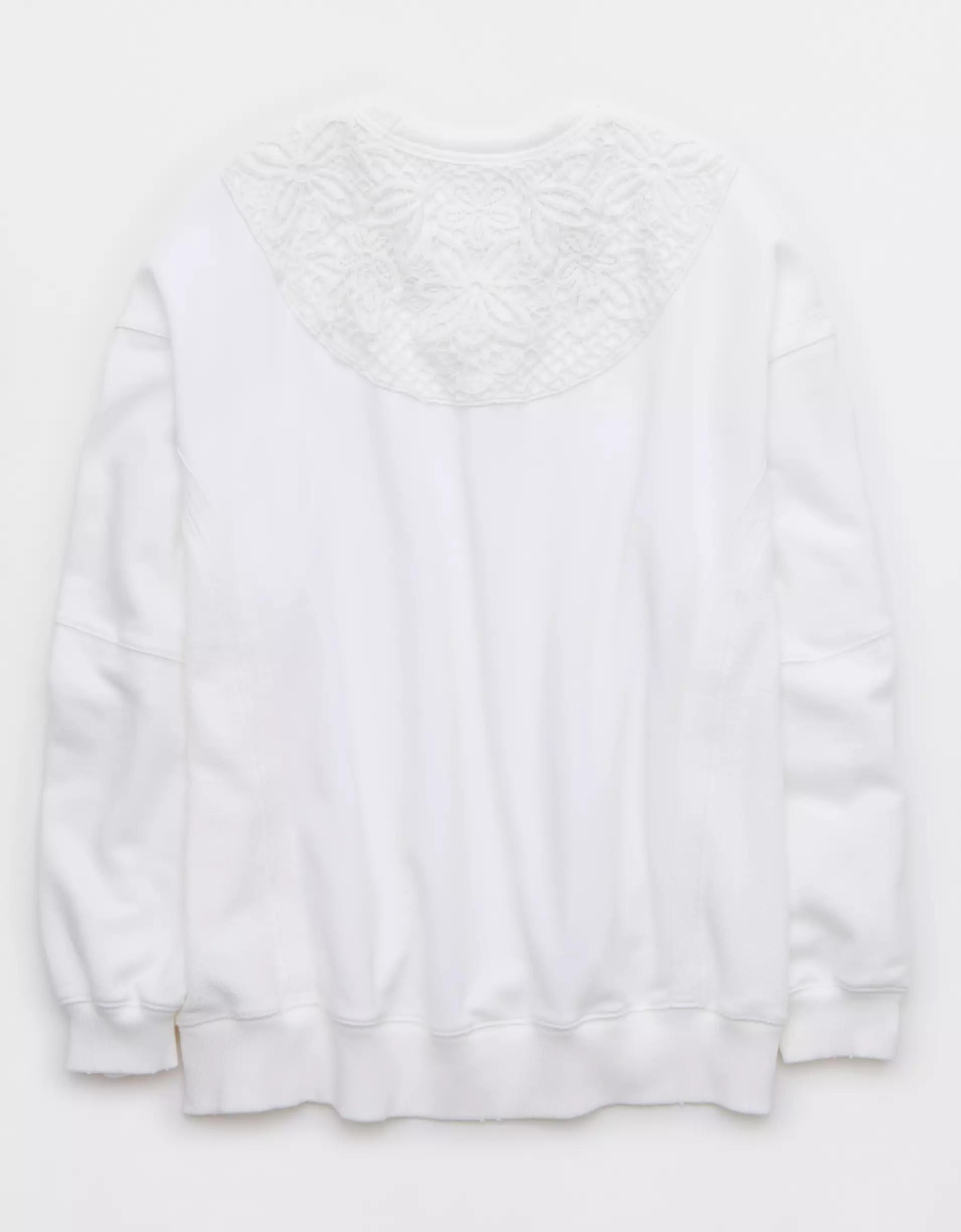 Aerie Keep It Light Crochet Crew Sweatshirt Product Image