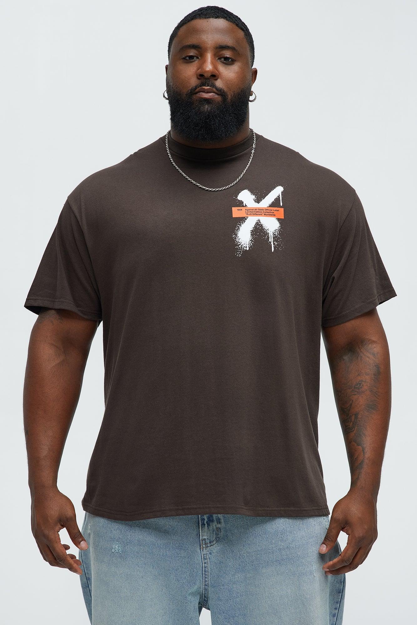 X Graffiti Short Sleeve Crew Neck T shirt - Brown Product Image