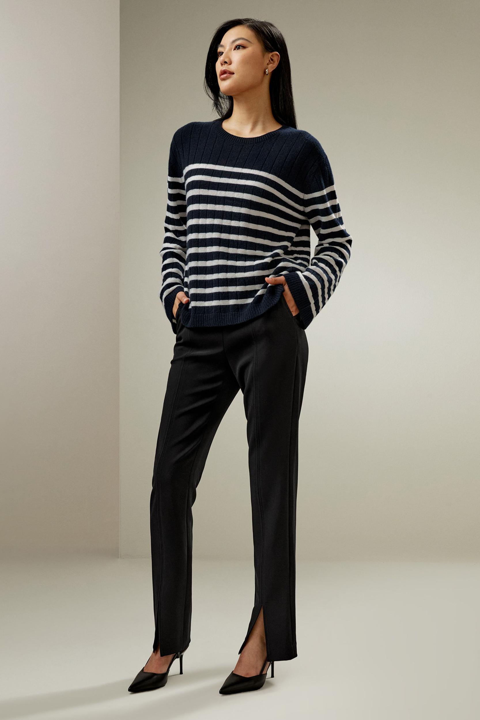 Drop-Shoulder Striped Cashmere Sweater Product Image
