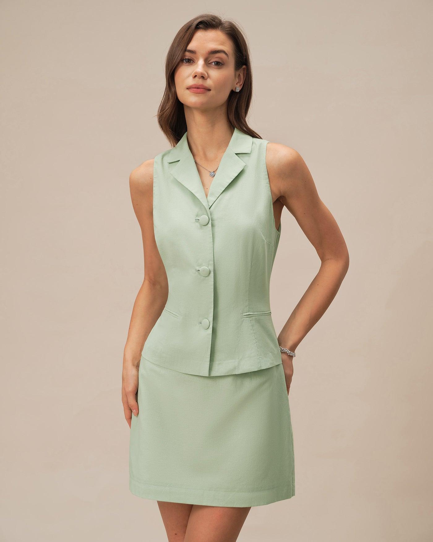 Green Solid A-Line Mini Skirt Product Image