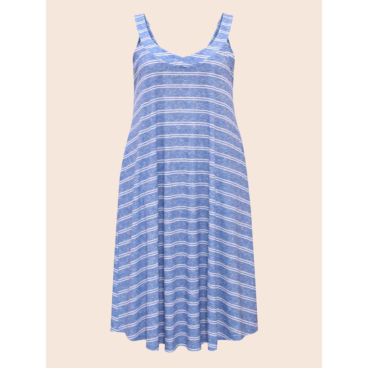 Plus Size U Neck Striped Adjustable Straps Dress Stone Women Casual Non U-neck Sleeveless Curvy BloomChic 12/L Product Image