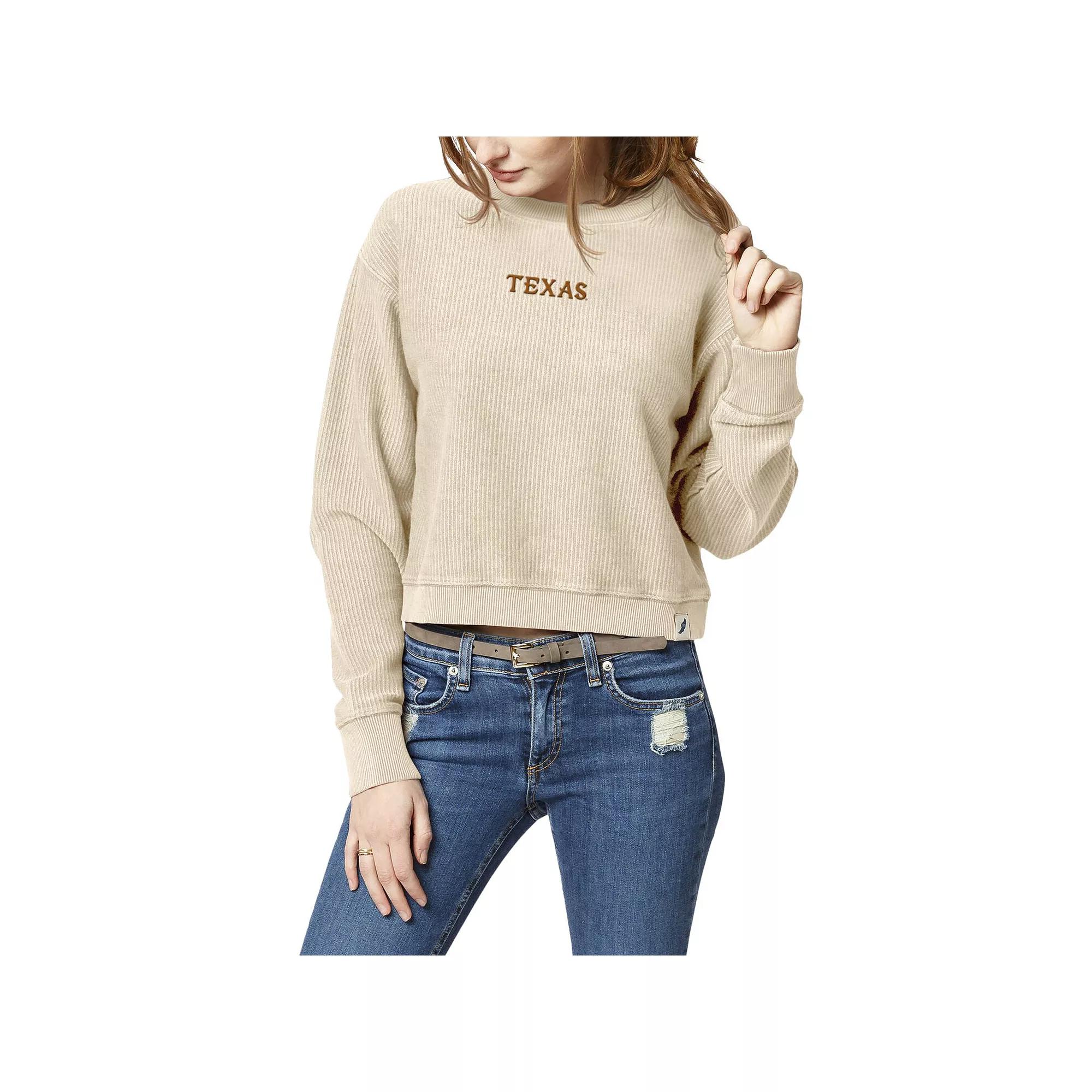 Women's League Collegiate Wear Cream Texas Longhorns Timber Cropped Pullover Sweatshirt, Size: XL, Beige Product Image