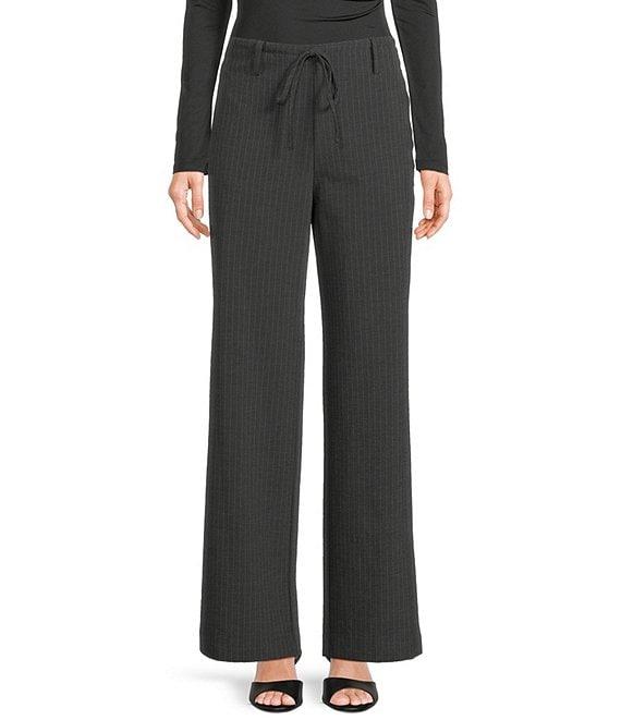 NIA Thalia Micro Pin Stripe Straight Leg Pull-On Drawstring Pants Product Image