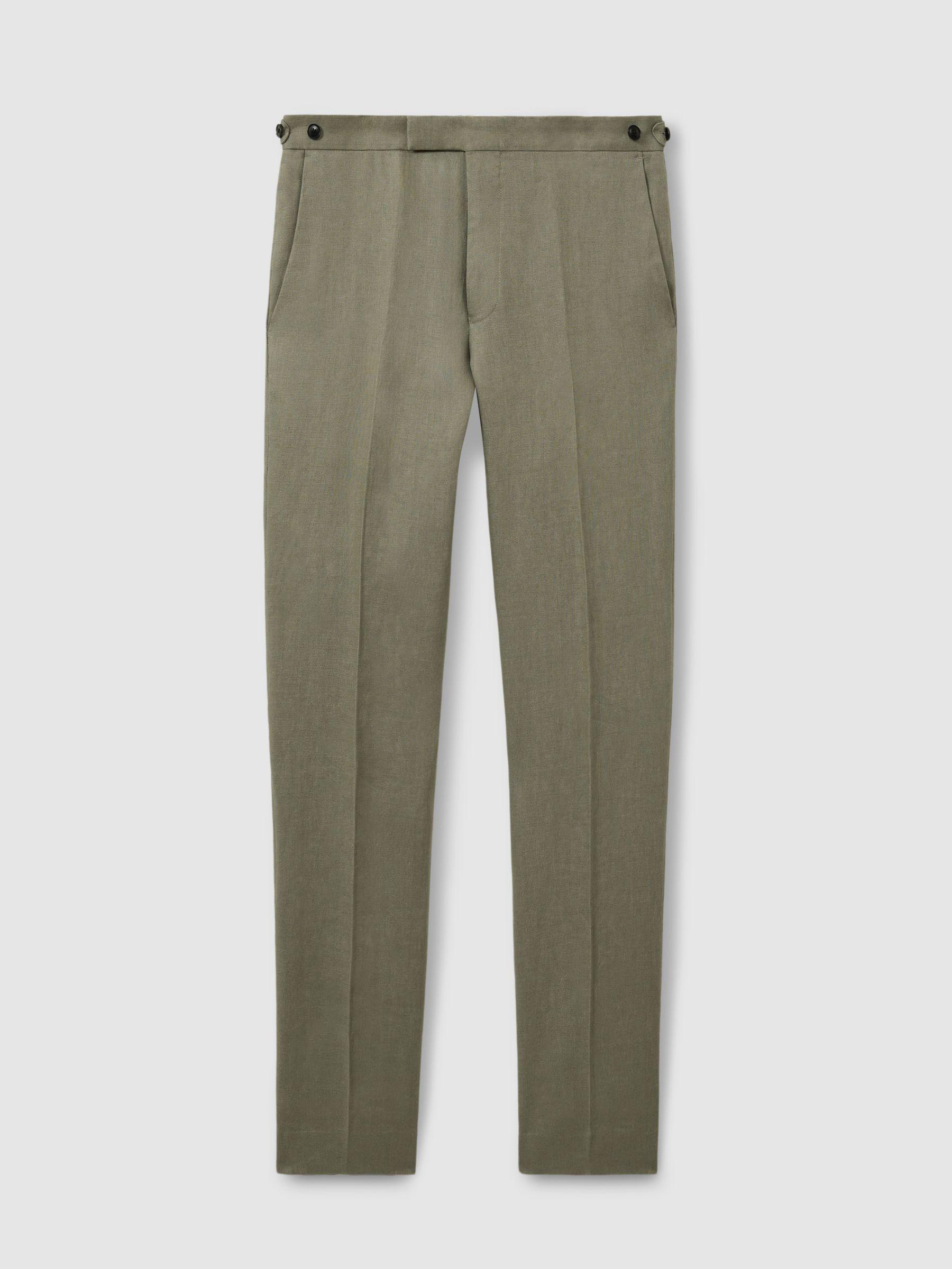 Linen Side Adjuster Trousers in Light Sage Green Product Image