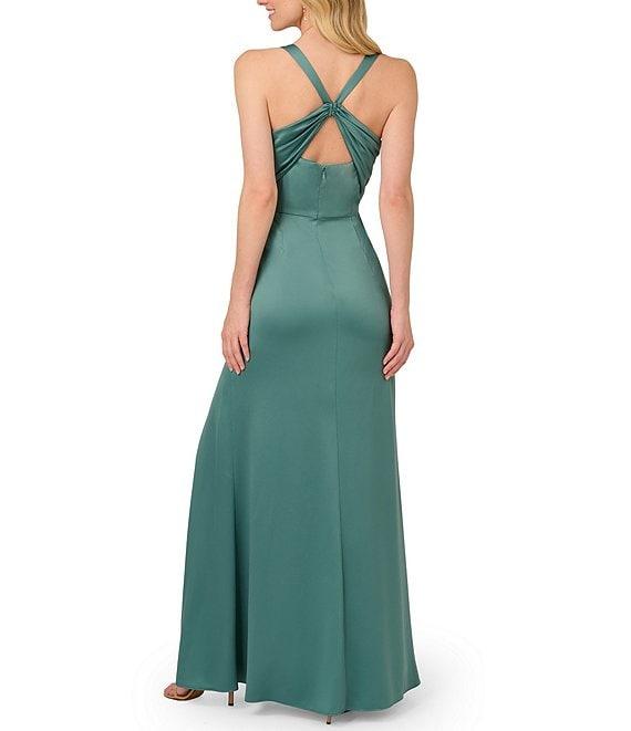 Adrianna Papell Satin Crepe Square Neck Sleeveless Sheath Gown Product Image