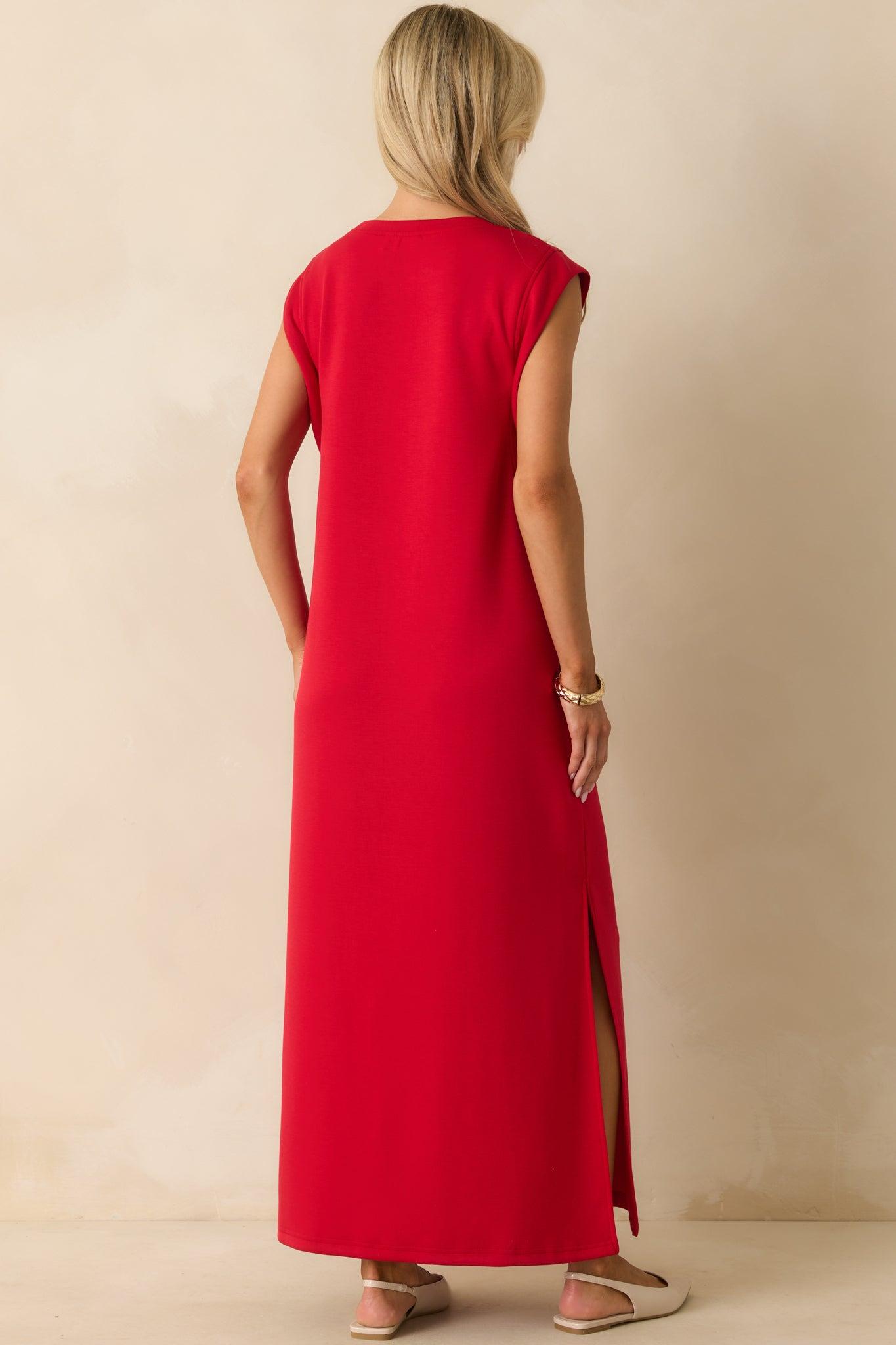 Between Now And Then Red Cotton Sleeveless Maxi Dress Product Image