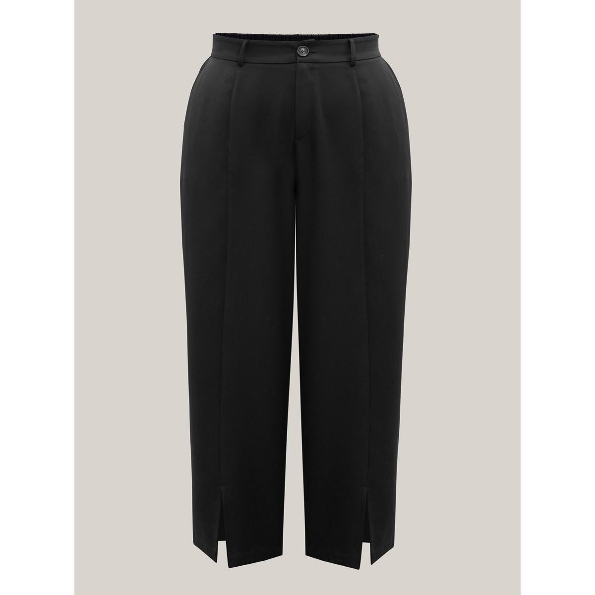 Plus Size Pleated Loop Straight-Leg Pants Women Black At the Office Straight Leg Mid Rise Office Pants BloomChic 26/4X Product Image