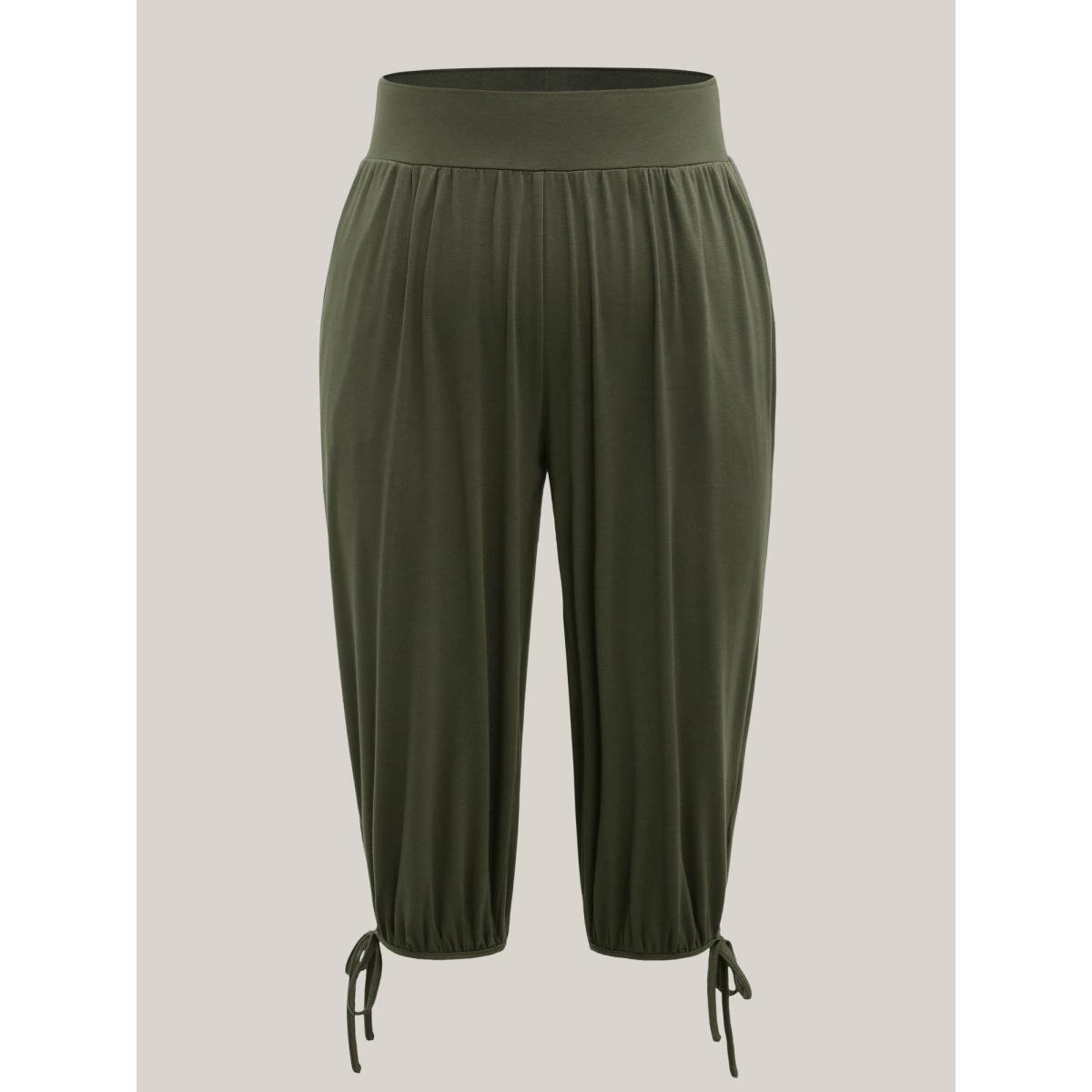 Plus Size Keyhole Hem Ties Jogger Pants Women ArmyGreen Leisure Mid Rise Casual Pants BloomChic 12/L Product Image