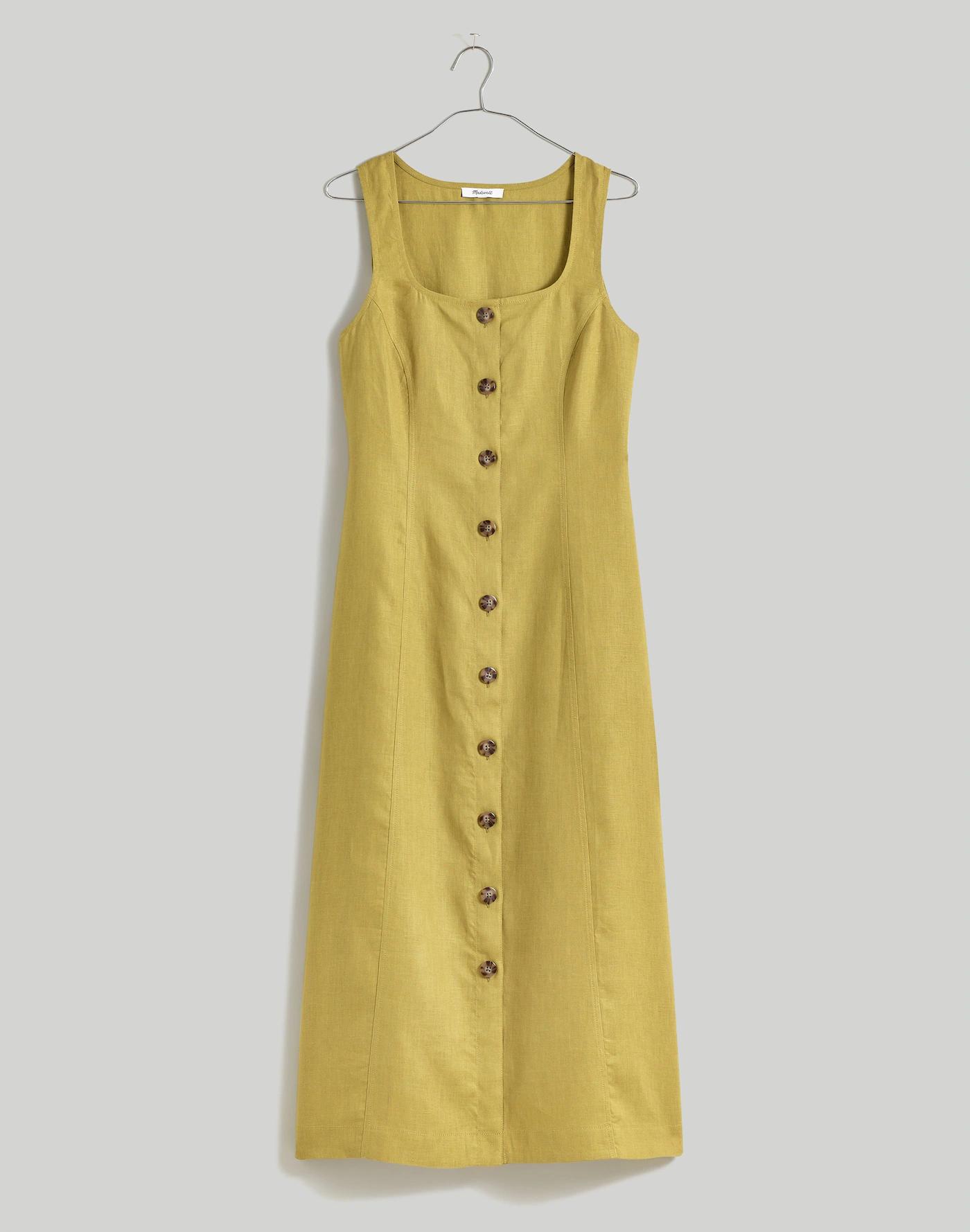 Plus 100% Linen Button-Front Midi Dress Product Image