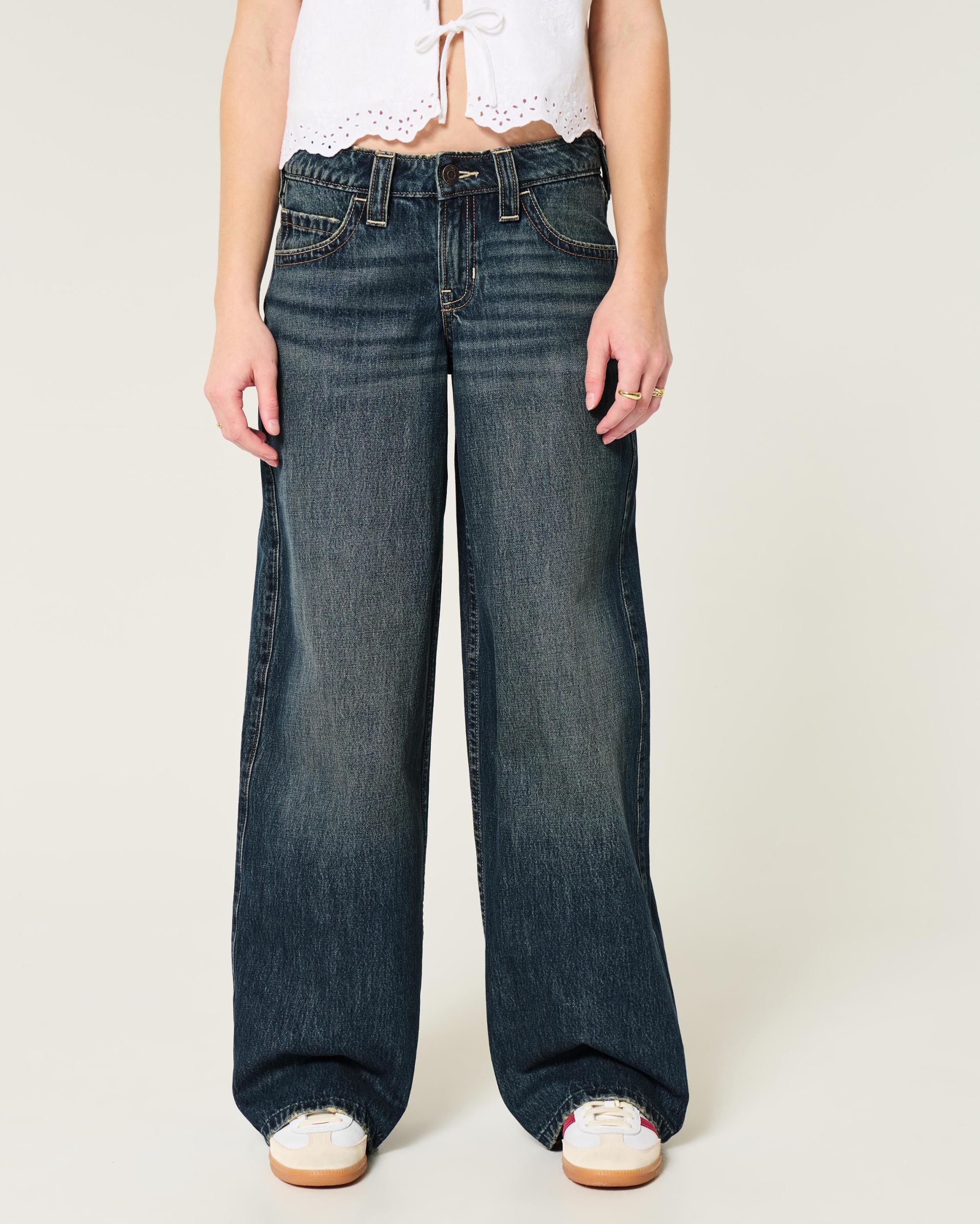 Low-Rise Dark Wash Super Baggy Jeans Product Image