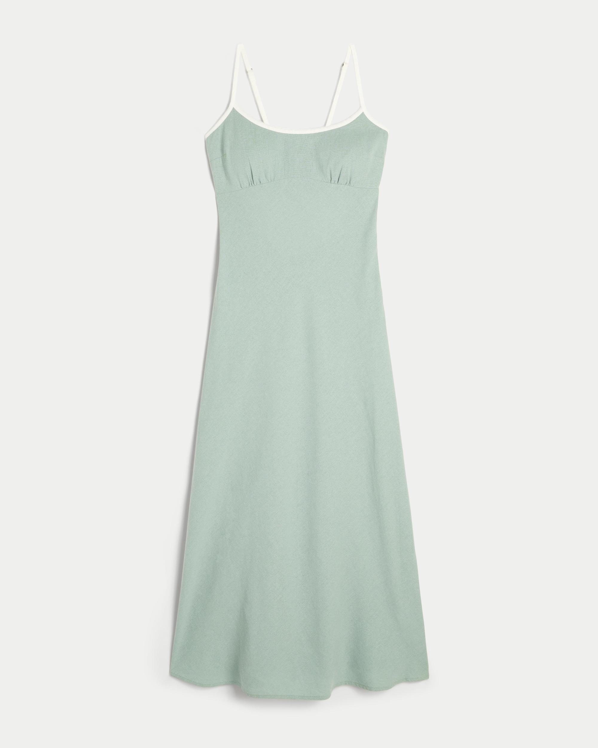 Linen-Blend Open Back Slip Midi Dress Product Image