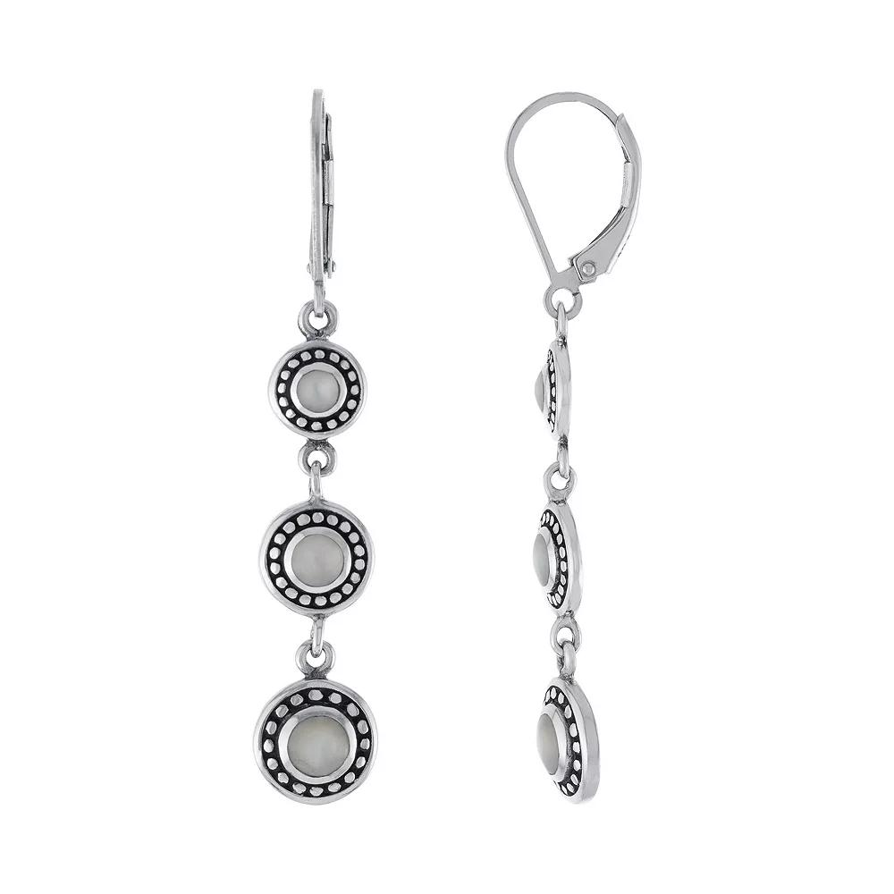 Athra NJ Inc Sterling Silver Oxidized Mother Of Pearl Drop Earrings, Women's Product Image