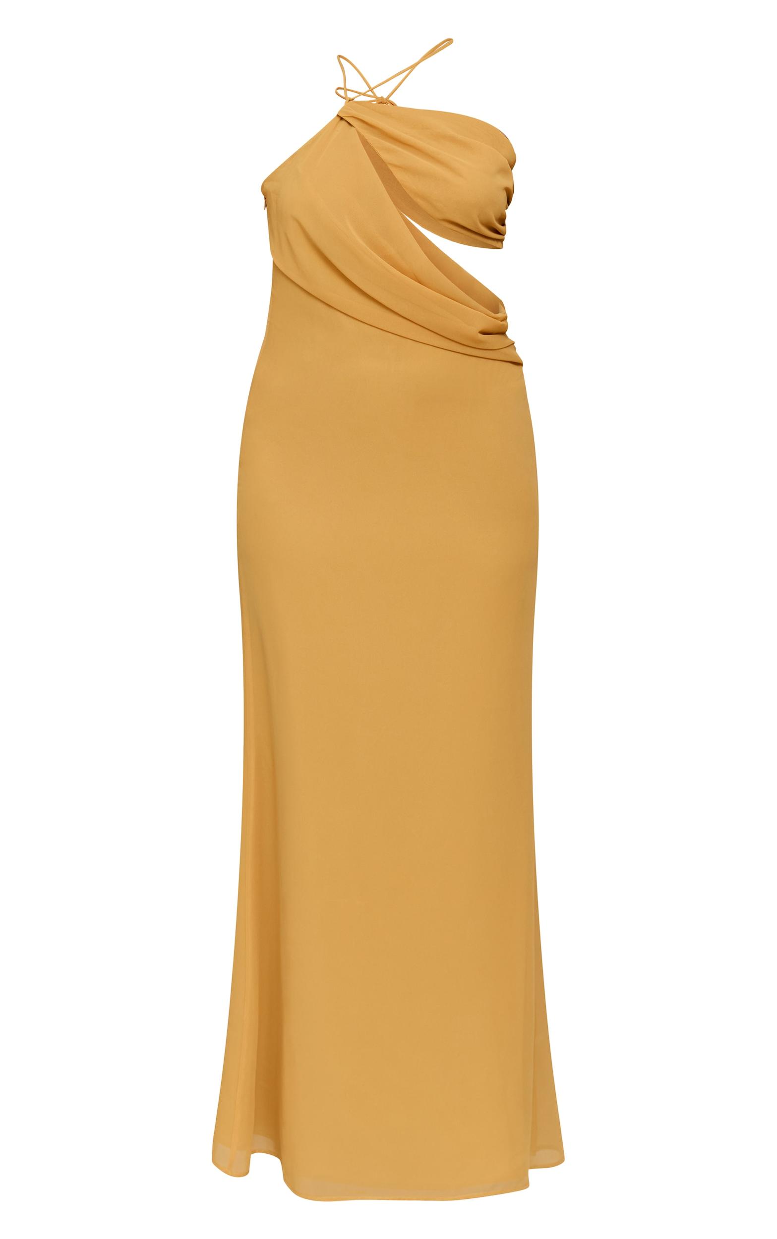 Mustard Chiffon Cut Out Draped Maxi Dress Product Image
