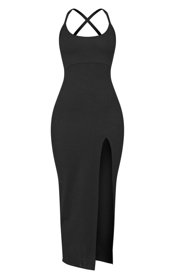 Black Soft Rib Cut Out Tie Back Midaxi Dress Product Image