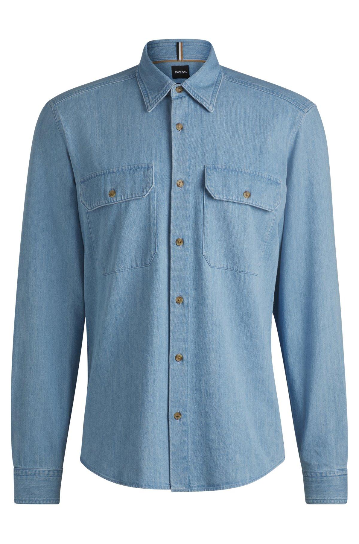 BOSS - Regular-fit shirt in blue cotton denim - Light Blue Product Image