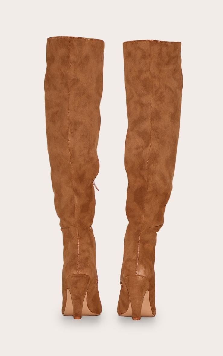 Camel Faux Suede Point Toe Over The Knee Heeled Boot Product Image