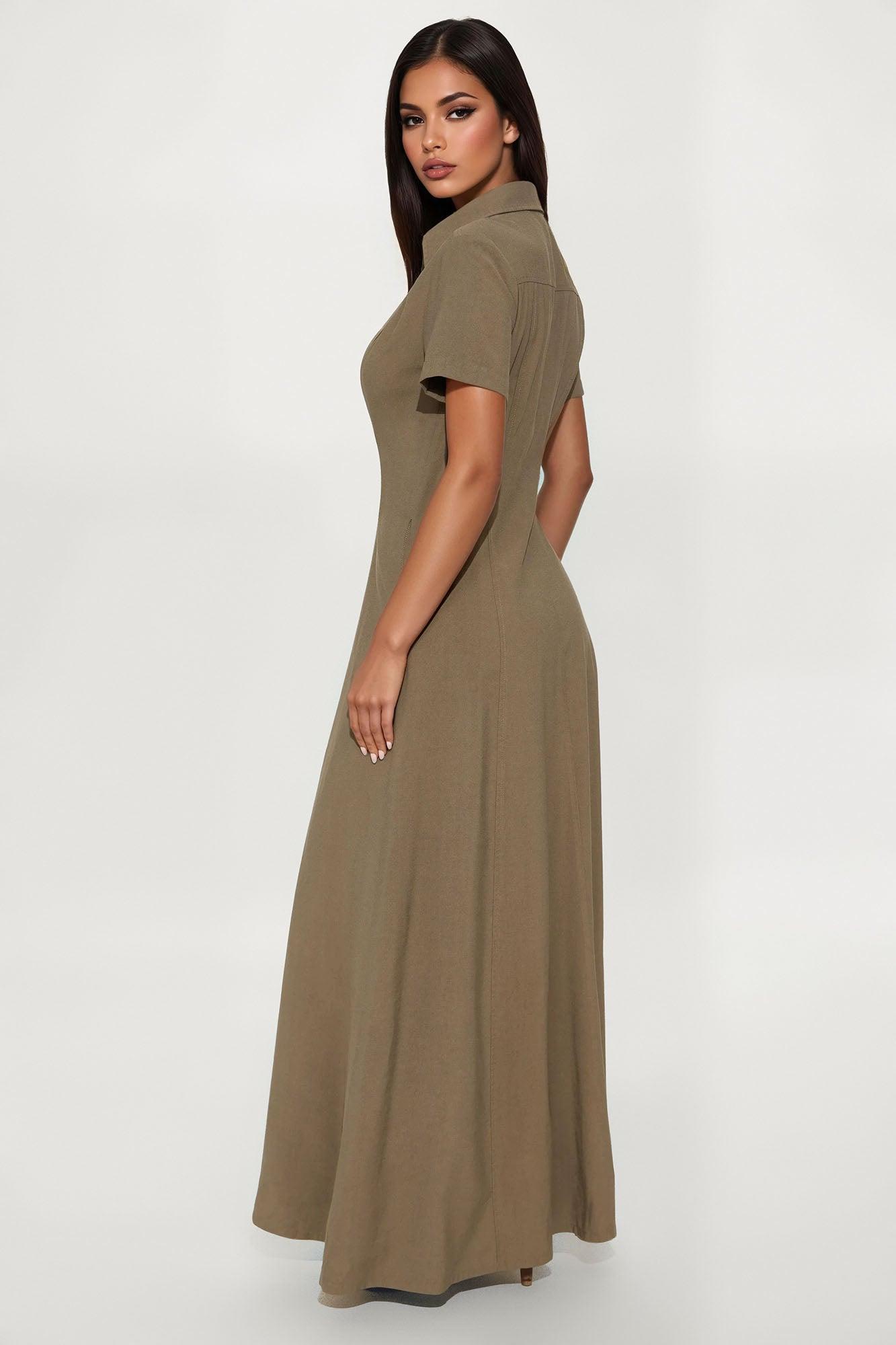 Elsa Woven Shirt Maxi Dress - Olive Female Product Image