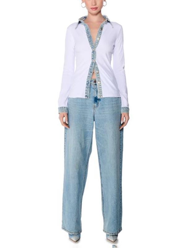 Long Sleeves Skinny Buttoned Split-Joint Lapel Blouses&Shirts Tops Product Image