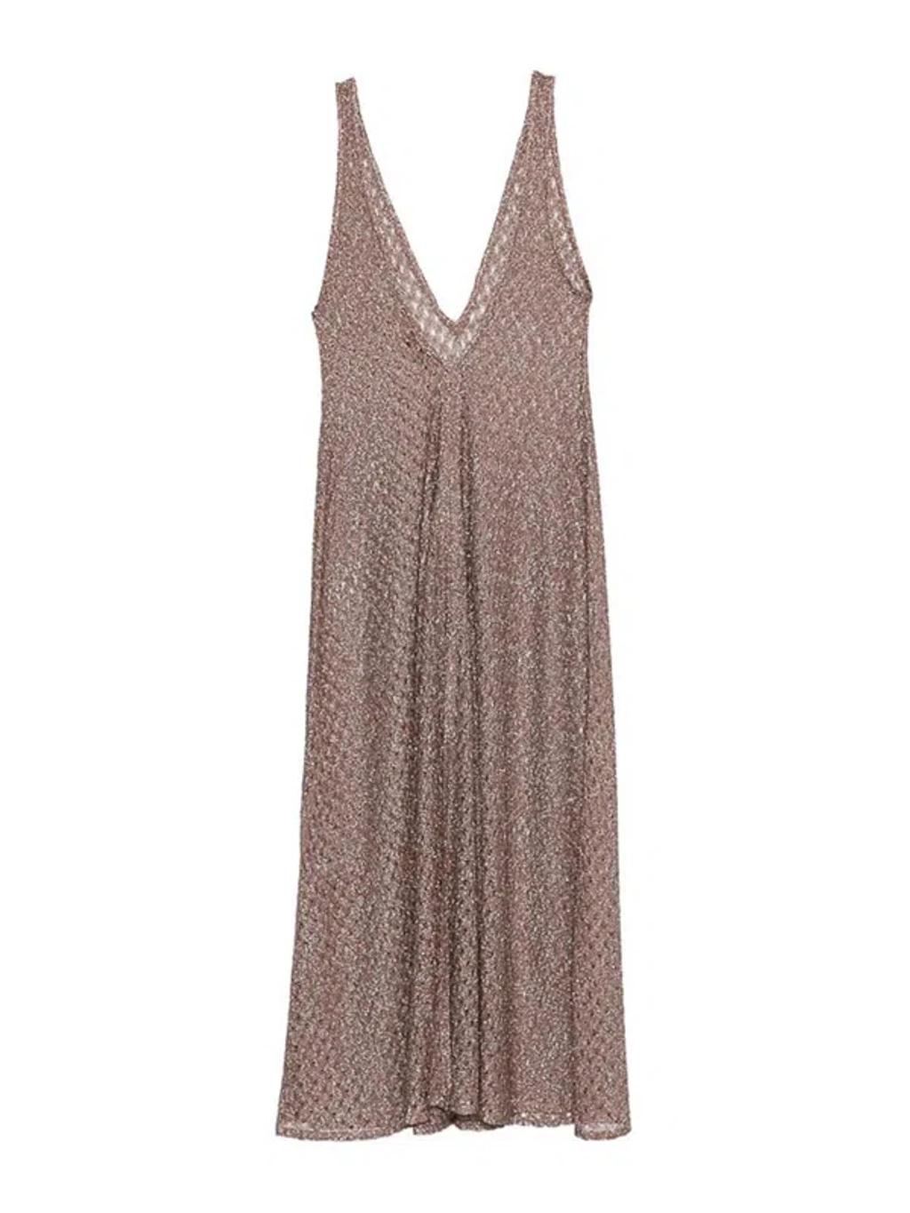 MISSONI Open Knit V-neck Knitted Dress In Brown Product Image