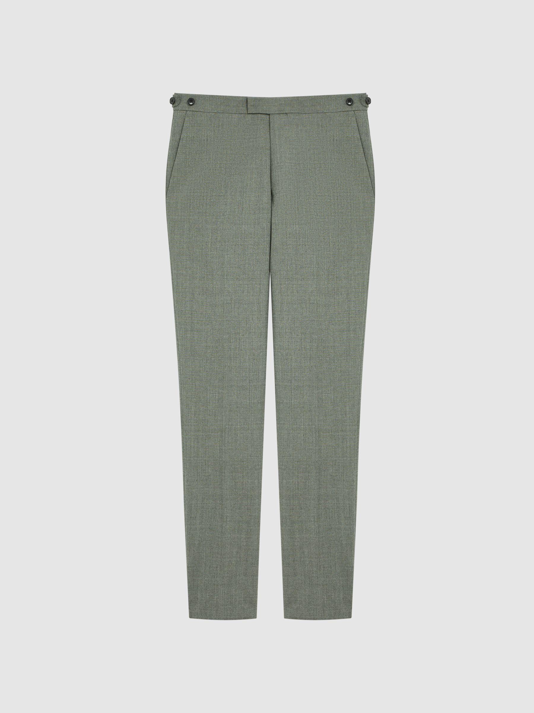 Slim Fit Wool Side Adjuster Trousers in Green Product Image