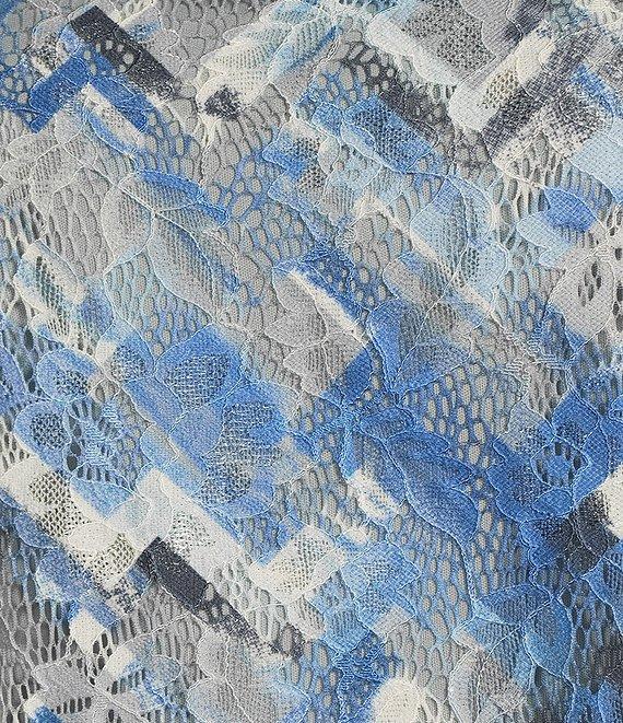 Multiples Printed Scoop Neck 3/4 Sleeve Fitted Lace Knit Top Product Image