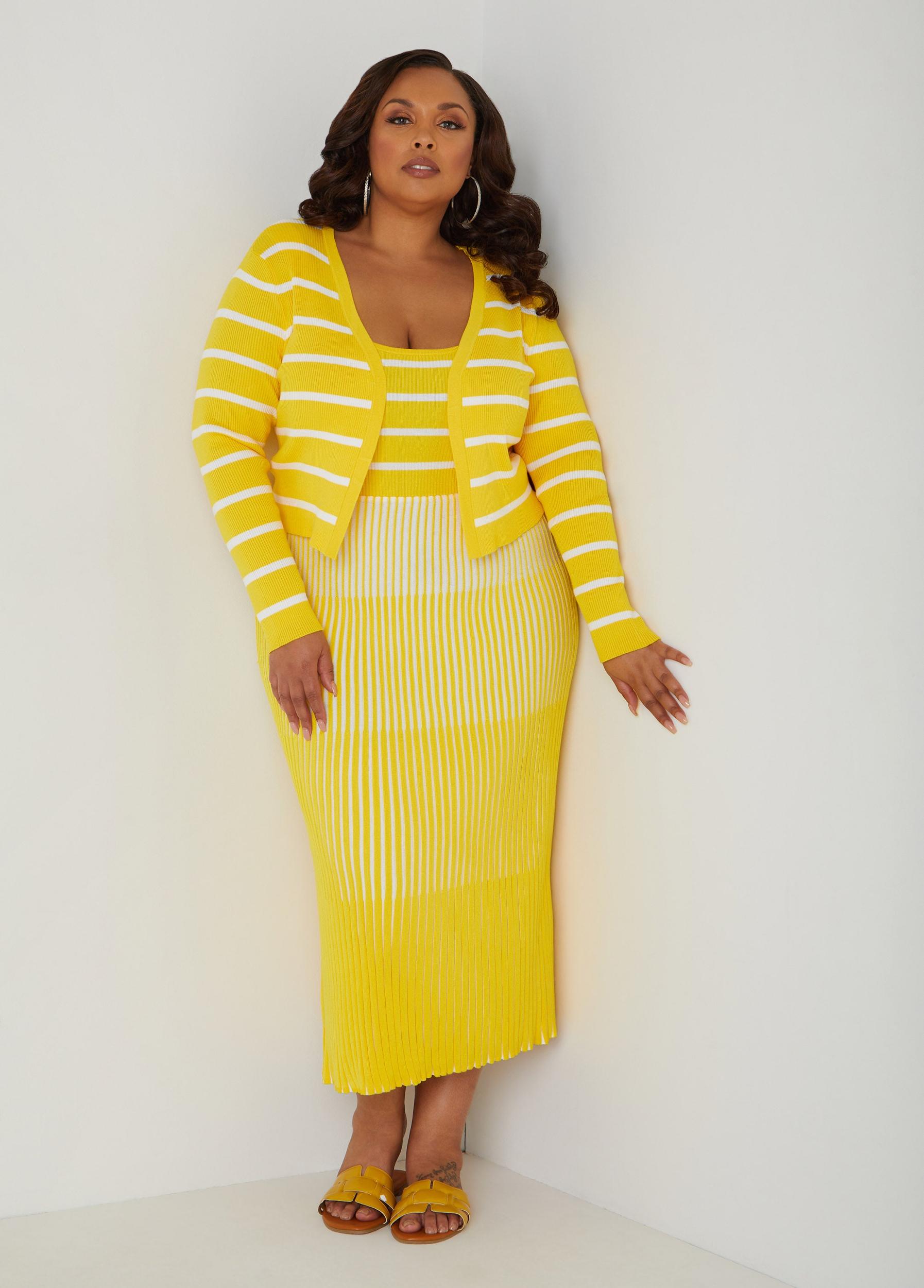Plus Size Cropped Striped Cardigan Ashley Stewart Product Image