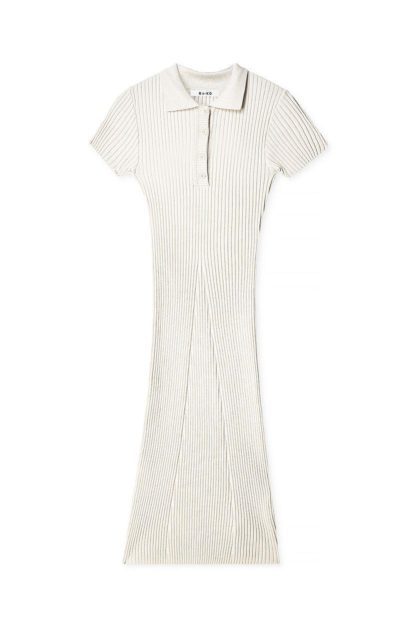 Knitted Short Sleeve Button Dress Black Product Image