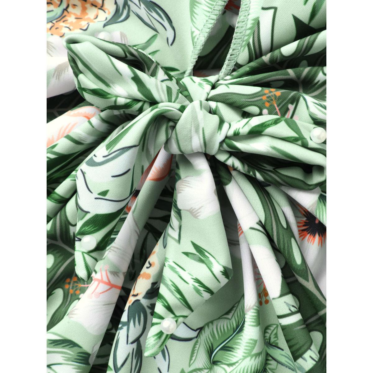 Plus Size Breezy Floral Knotted Twist Swim Dress Women's Swimwear ArmyGreen Resort Bodycon Heart neckline High stretch Curve Swim Dresses BloomChic 28/5X Product Image