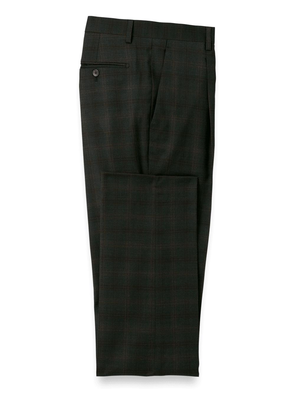Wool Stretch Plaid Single Breasted Peak Lapel Suit Jacket - Dark Olive Product Image