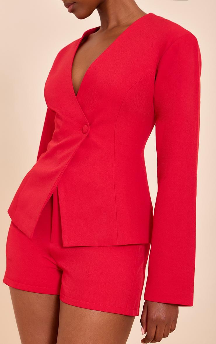 Tomato Red Tailored Cinched Waist Asymmetric Blazer Product Image